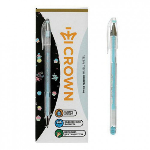 Ручка гелевая CROWN Hi-Jell Pastel, ГОЛУБАЯ ПАСТЕЛЬ, узел 0,8 мм, линия письма 0,5 мм, HJR-500P