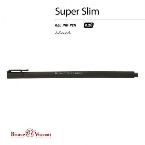 Ручка гелевая BRUNO VISCONTI Super Slim Black, ЧЕРНАЯ, узел 0,28мм, линия 0,2мм, 20-0, 20-0397