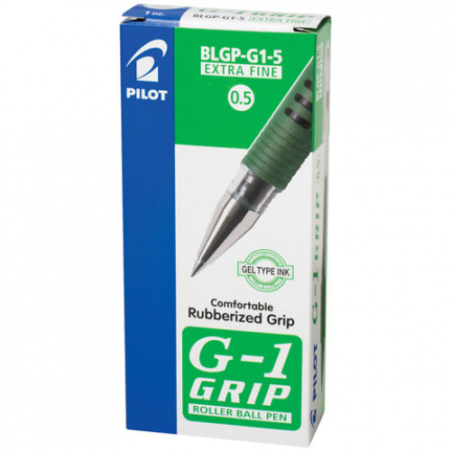 Ручка гелевая с грипом PILOT G-1 Grip, ЗЕЛЕНАЯ, корпус прозрачный, узел 0,5 мм, линия письма 0,3 мм, BLGP-G1-5 G