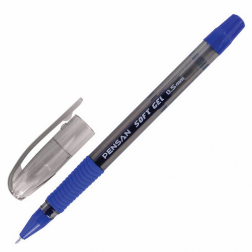 Ручка гелевая с грипом PENSAN Soft Gel Fine, СИНЯЯ, игольчатый узел 0,5 мм, линия 0,4 мм, 2420/12