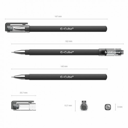 Ручка гелевая ERICH KRAUSE G-cube, ЧЕРНАЯ, корпус прозрачный, игольчатый узел 0,5 мм, линия письма 0,4 мм, 46447