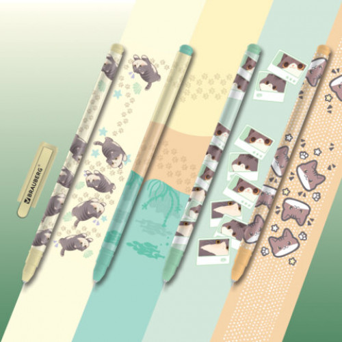 Ручка гелевая, кросс-серия МИЛЫЕ КОТЫ, BRAUBERG, СИНЯЯ, корпус ассорти, игольчатый наконечник 0,5 мм, линия письма 0,3 мм, 144480