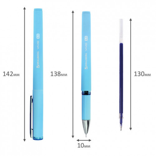 Ручки гелевые с грипом BRAUBERG VIVID PASTEL, СИНИЕ, НАБОР 3 ШТ., игольчатый узел 0,5 мм, линия письма 0,35 мм, 144540
