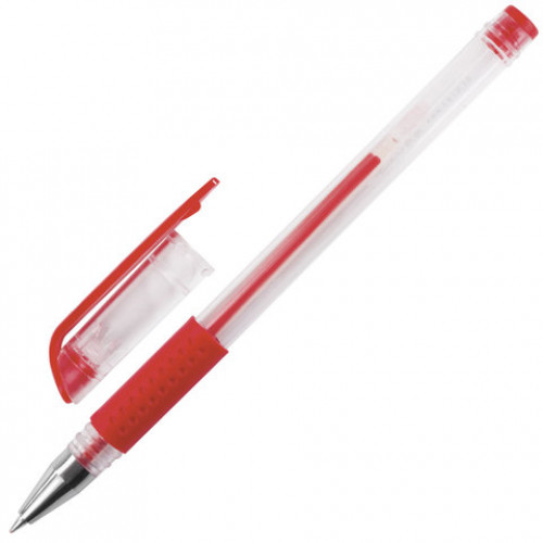 Ручка гелевая с грипом STAFF EVERYDAY, КРАСНАЯ, корпус прозрачный, узел 0,5 мм, линия письма 0,35 мм, 141824