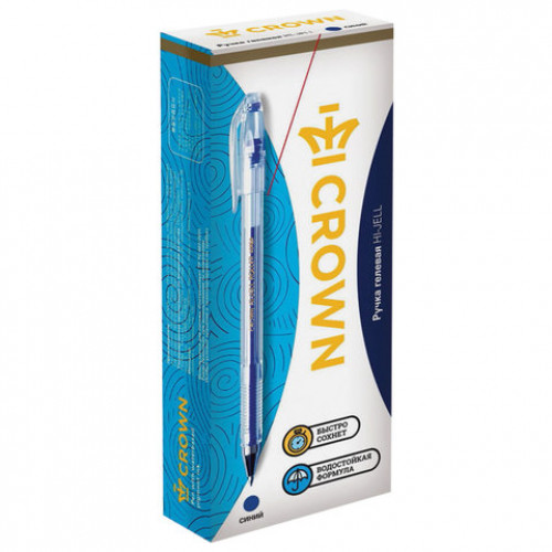 Ручка гелевая CROWN Hi-Jell, СИНЯЯ, корпус прозрачный, узел 0,5 мм, линия письма 0,35 мм, HJR-500B
