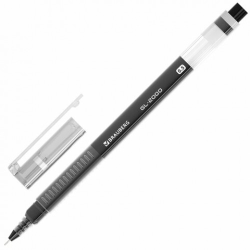 Ручка гелевая BRAUBERG GL-2000, ЧЕРНАЯ, японские чернила, длина письма 2000 метров, линия 0,35 мм, 144217