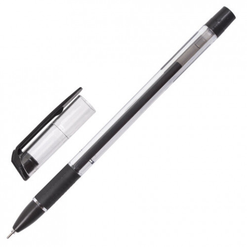 Ручка гелевая с грипом STAFF College, ЧЕРНАЯ, корпус прозрачный, игольчатый узел 0,6 мм, линия письма 0,3 мм, 143016