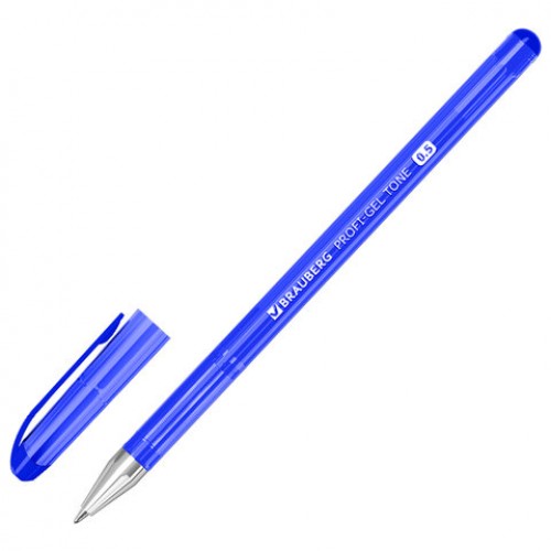 Ручка гелевая BRAUBERG Profi-Gel TONE, СИНЯЯ, линия письма 0,4 мм, стандартный наконечник 0,5 мм, тонированный корпус, 144128