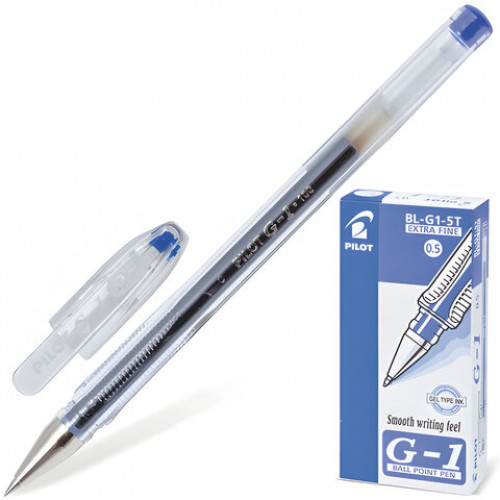 Ручка гелевая PILOT G-1, СИНЯЯ, корпус прозрачный, узел 0,5 мм, линия письма 0,3 мм, BL-G1-5T