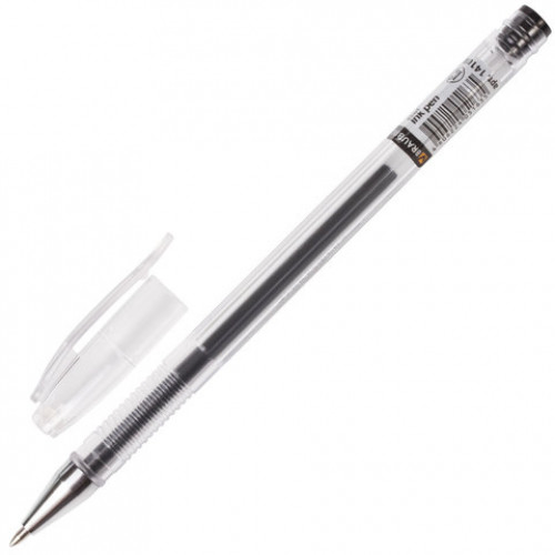 Ручка гелевая BRAUBERG Jet, ЧЕРНАЯ, корпус прозрачный, узел 0,5 мм, линия письма 0,35 мм, 141018
