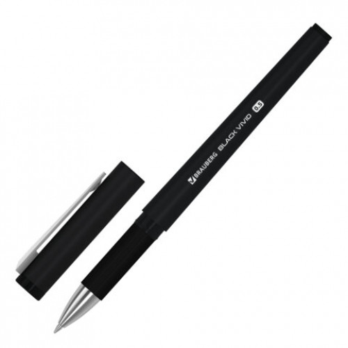 Ручка гелевая с грипом BRAUBERG BLACK VIVID, ЧЕРНАЯ, корпус SOFT-TOUCH, пишущий узел 0,5 мм, линия письма 0,35 мм, 144541