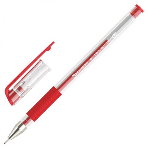 Ручка гелевая с грипом BRAUBERG EXTRA GT NEEDLE, КРАСНАЯ, игольчатый узел 0,5 мм, линия 0,35 мм, 143921