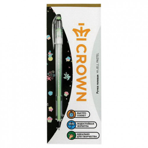 Ручка гелевая CROWN Hi-Jell Pastel, ЗЕЛЕНАЯ ПАСТЕЛЬ, узел 0,8 мм, линия письма 0,5 мм, HJR-500P