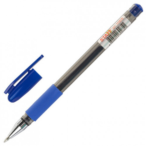 Ручка гелевая с грипом STAFF Basic, СИНЯЯ, корпус тонированный, узел 0,5 мм, линия письма 0,35 мм, 143676
