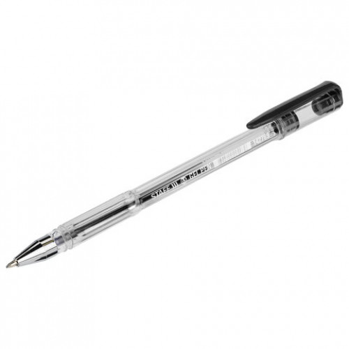 Ручка гелевая STAFF Basic, ЧЕРНАЯ, корпус прозрачный, хромированные детали, узел 0,5 мм, линия письма 0,35 мм, 142789
