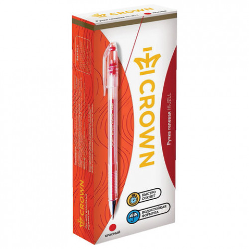 Ручка гелевая CROWN Hi-Jell, КРАСНАЯ, корпус прозрачный, узел 0,5 мм, линия письма 0,35 мм, HJR-500B