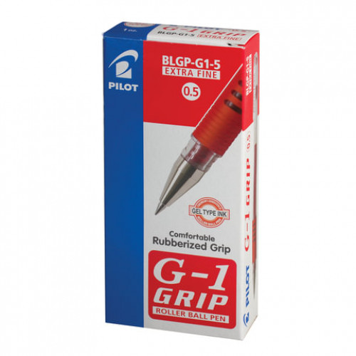 Ручка гелевая с грипом PILOT G-1 Grip, КРАСНАЯ, корпус прозрачный, узел 0,5 мм, линия письма 0,3 мм, BLGP-G1-5, BLGP-G1-5 R