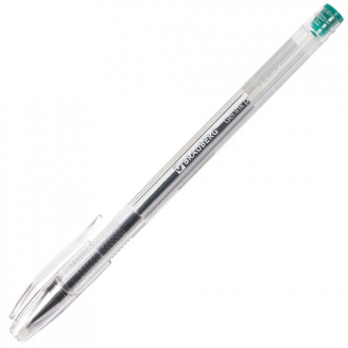 Ручка гелевая BRAUBERG Jet, ЗЕЛЕНАЯ, корпус прозрачный, узел 0,5 мм, линия письма 0,35 мм, 141021