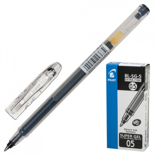 Ручка гелевая PILOT Super Gel, ЧЕРНАЯ, корпус прозрачный, узел 0,5 мм, линия письма 0,3 мм, BL-SG-5