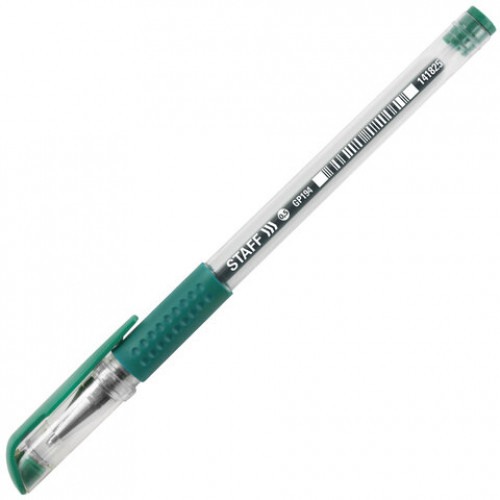 Ручка гелевая с грипом STAFF EVERYDAY, ЗЕЛЕНАЯ, корпус прозрачный, узел 0,5 мм, линия письма 0,35 мм, 141825