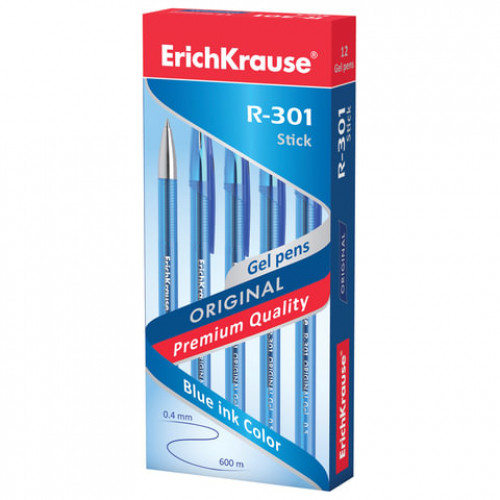Ручка гелевая ERICH KRAUSE R-301 Original Gel, СИНЯЯ, корпус прозрачный, узел 0,5 мм, линия письма 0,4 мм, 40318