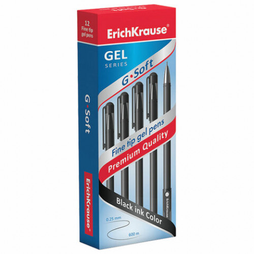 Ручка гелевая ERICH KRAUSE G-Soft, ЧЕРНАЯ, корпус soft-touch, игольчатый узел 0,38 мм, линия письма 0,25 мм, 39207