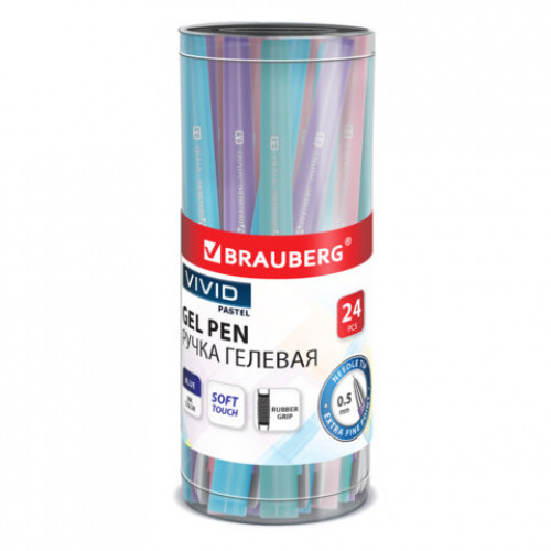 Ручка гелевая с грипом BRAUBERG VIVID PASTEL, СИНЯЯ, корпус ассорти, игольчатый узел 0,5 мм, линия письма 0,35 мм, 144539