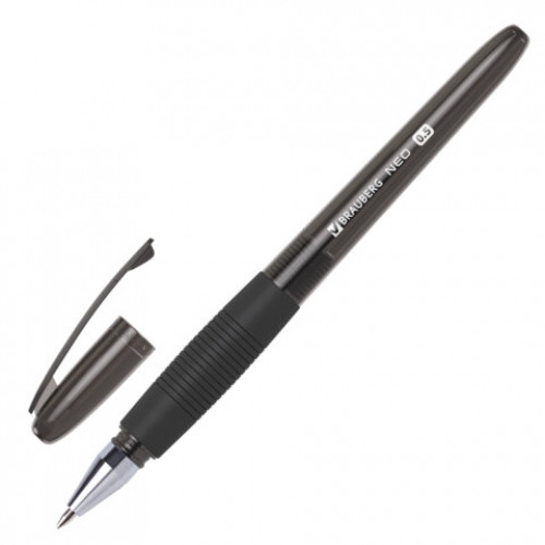 Ручка гелевая с грипом BRAUBERG NEO, ЧЕРНАЯ, пишущий узел 0,5 мм, линия письма 0,35 мм, 144537