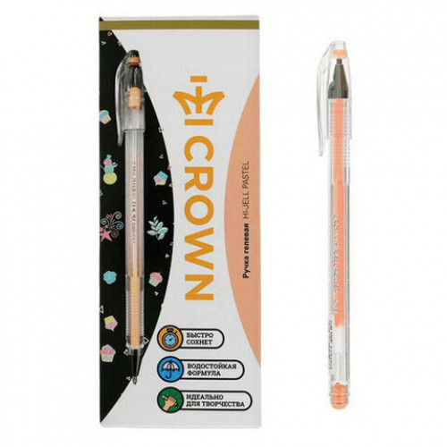 Ручка гелевая CROWN Hi-Jell Pastel, ОРАНЖЕВАЯ ПАСТЕЛЬ, узел 0,8 мм, линия письма 0,5 мм, HJR-500P