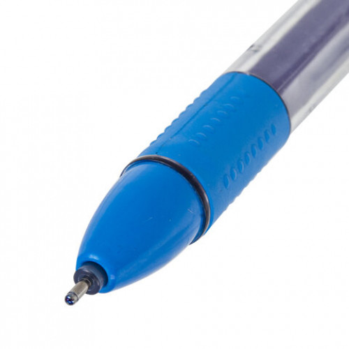 Ручка гелевая с грипом STAFF College, СИНЯЯ, корпус прозрачный, игольчатый узел 0,6 мм, линия письма 0,3 мм, 143015