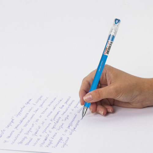 Ручка гелевая STAFF College, СИНЯЯ, корпус синий, игольчатый узел 0,6 мм, линия письма 0,3 мм, 143017
