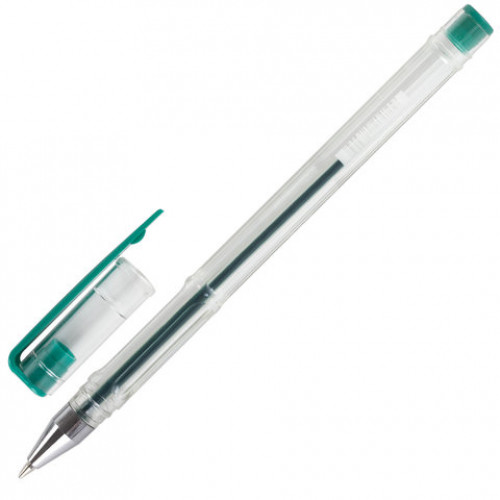 Ручка гелевая STAFF Basic, ЗЕЛЕНАЯ, корпус прозрачный, хромированные детали, узел 0,5 мм, линия письма 0,35 мм, 142791