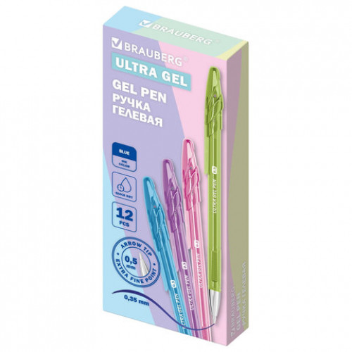 Ручка гелевая BRAUBERG ULTRA GEL PASTEL, СИНЯЯ, стандартный наконечник 0,5 мм, линия письма 0,35 мм, 144272