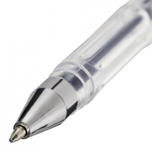 Ручка гелевая STAFF Basic, СИНЯЯ, корпус прозрачный, хромированные детали, узел 0,5 мм, линия письма 0,35 мм, 142788