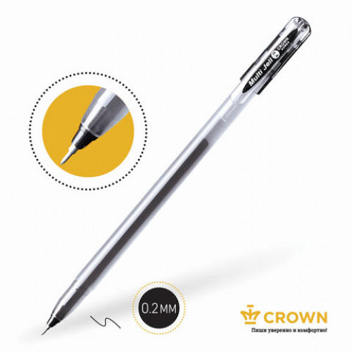 Ручка гелевая CROWN Multi Jell, ЧЕРНАЯ, узел 0,4 мм, линия письма 0,2 мм, MTJ-500