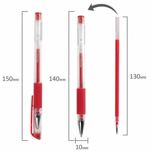 Ручка гелевая с грипом BRAUBERG Number One, КРАСНАЯ, узел 0,5 мм, линия письма 0,35 мм, 141195
