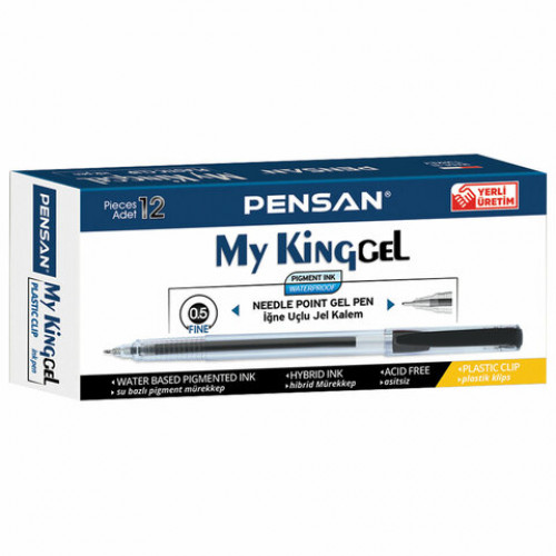 Ручка гелевая PENSAN My King Gel, ЧЕРНАЯ, игольчатый узел 0,5 мм, линия письма 0,4 мм, 6400/12