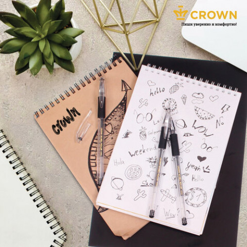 Ручка гелевая с грипом CROWN Hi-Jell Grip, ЧЕРНАЯ, узел 0,5 мм, линия письма 0,35 мм, HJR-500R