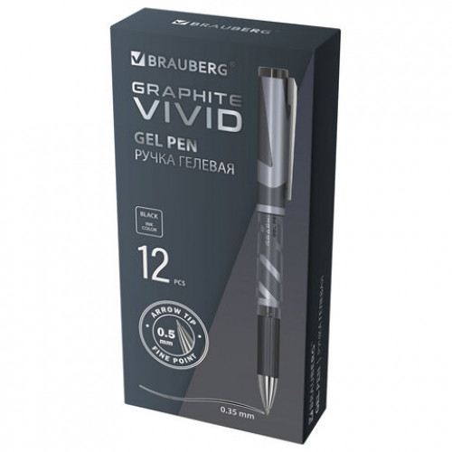 Ручка гелевая с грипом BRAUBERG GRAPHITE VIVID, ЧЕРНАЯ, пишущий узел 0,5 мм, линия письма 0,35 мм, 144542