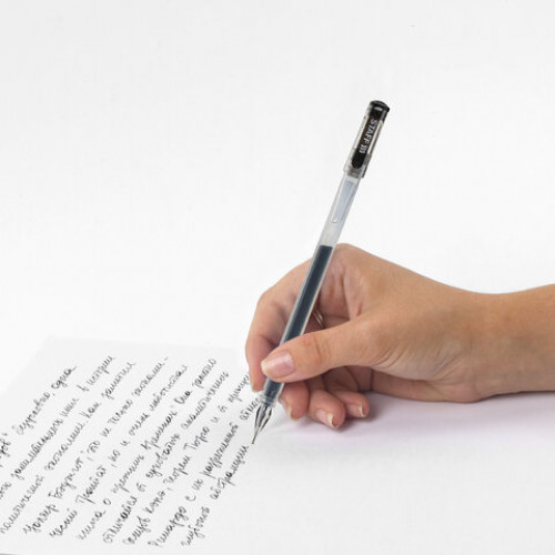 Ручка гелевая STAFF BRILLIANCE, ЧЕРНАЯ, длина письма 1000 м, игольчатый узел 0,5 мм, линия письма 0,35 мм, 143675