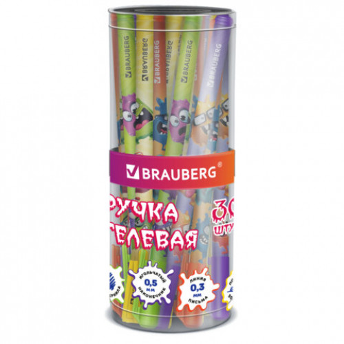 Ручка гелевая, кросс-серия МОНСТРИКИ, BRAUBERG, СИНЯЯ, корпус ассорти, игольчатый наконечник 0,5 мм, линия письма 0,3 мм,144483