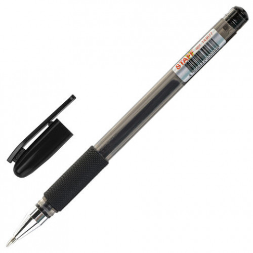 Ручка гелевая с грипом STAFF Basic, ЧЕРНАЯ, корпус тонированный, узел 0,5 мм, линия письма 0,35 мм, 143677