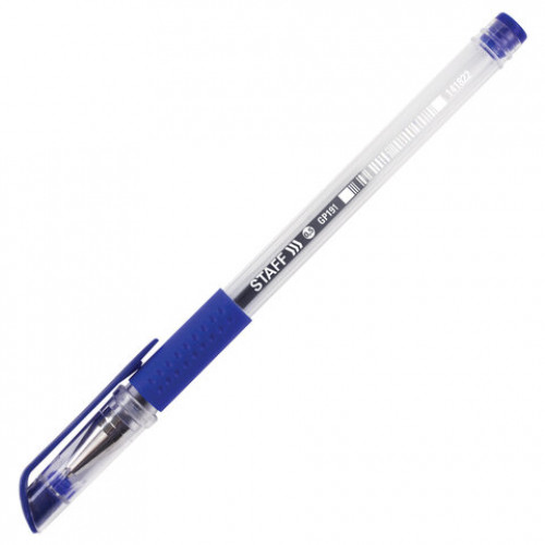 Ручка гелевая с грипом STAFF EVERYDAY, СИНЯЯ, корпус прозрачный, узел 0,5 мм, линия письма 0,35 мм, 141822