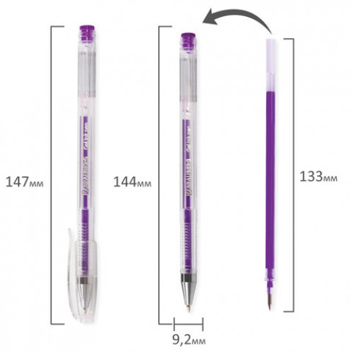 Ручка гелевая BRAUBERG Jet, ФИОЛЕТОВАЯ, корпус прозрачный, узел 0,5 мм, линия письма 0,35 мм, 142161