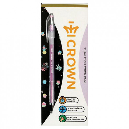 Ручка гелевая CROWN Hi-Jell Pastel, ФИОЛЕТОВАЯ ПАСТЕЛЬ, 0,8 мм, линия письма 0,5 мм, HJR-500P