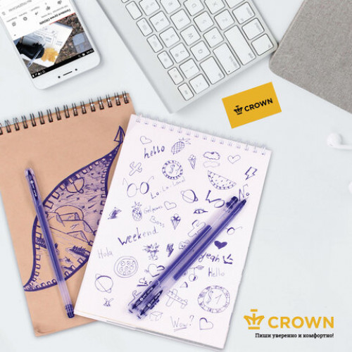 Ручка гелевая CROWN Multi Jell, СИНЯЯ, узел 0,4 мм, линия письма 0,2 мм, MTJ-500