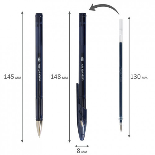 Ручка гелевая BRAUBERG ULTRA GEL NAVY BLUE, ТЕМНО-СИНЯЯ, стандартный наконечник 0,5 мм, линия письма 0,35 мм, 144281