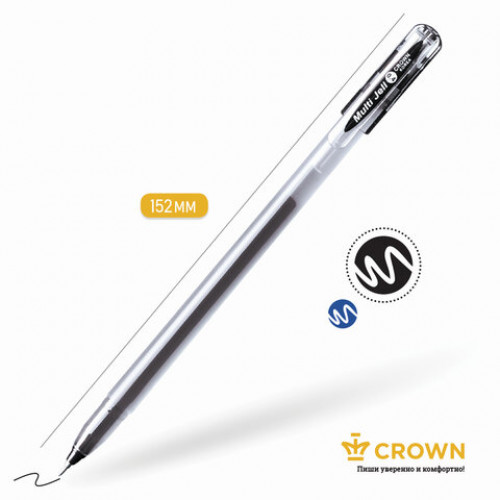 Ручка гелевая CROWN Multi Jell, ЧЕРНАЯ, узел 0,4 мм, линия письма 0,2 мм, MTJ-500