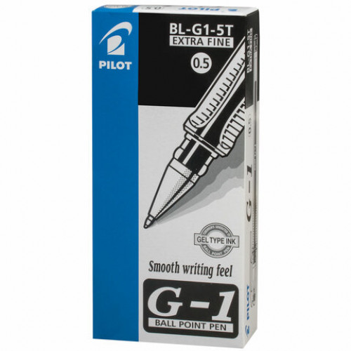 Ручка гелевая PILOT G-1, ЧЕРНАЯ, корпус прозрачный, узел 0,5 мм, линия письма 0,3 мм, BL-G1-5T