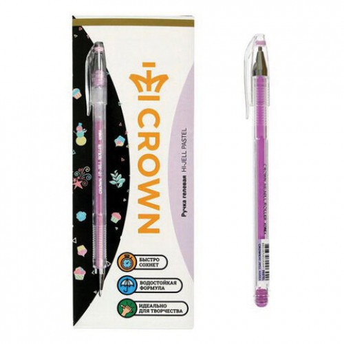 Ручка гелевая CROWN Hi-Jell Pastel, ФИОЛЕТОВАЯ ПАСТЕЛЬ, 0,8 мм, линия письма 0,5 мм, HJR-500P